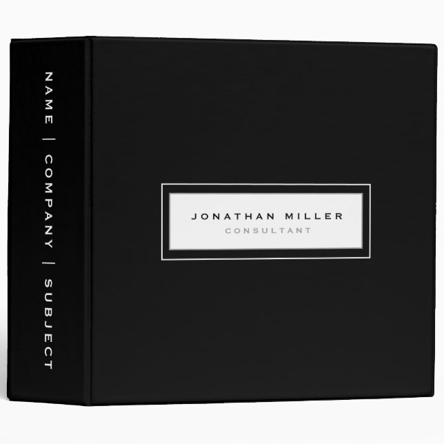 Professional Black & White Framed Name & Title 2" 3 Ring Binder (Front/Spine)