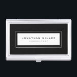 Professional Black & White Framed Name & Title Business Card Case<br><div class="desc">Professional business card holder features sleek minimalist design in a black and white color palette. Custom name and title presented on a simple white background, framed in a sleek border on a black background. Shown with personalized name and title in simple modern font, this executive business card holder is designed...</div>