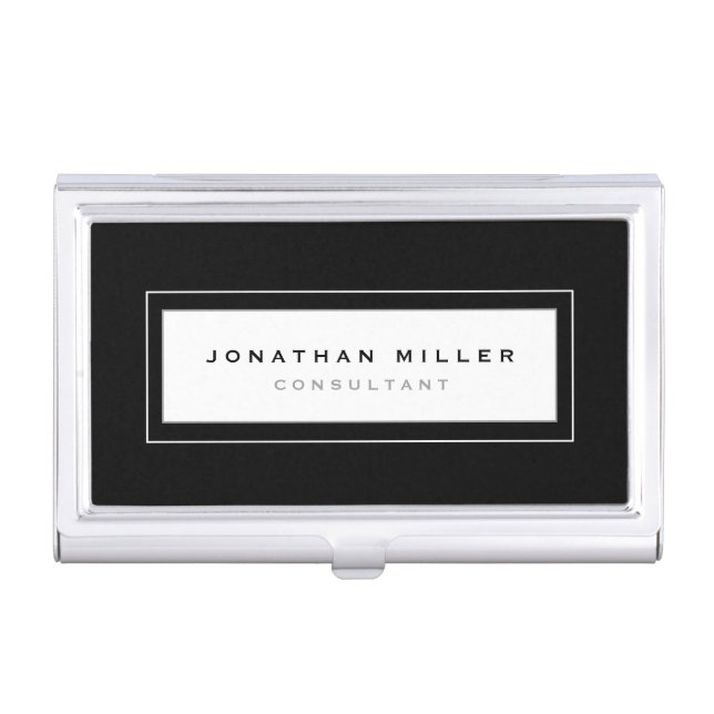 Professional Black & White Framed Name & Title Business Card Case (Front)