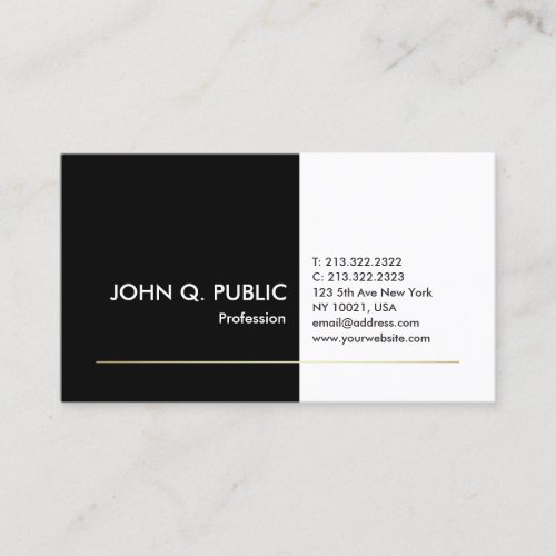 Professional Black White Gold Elegant Modern Plain Business Card