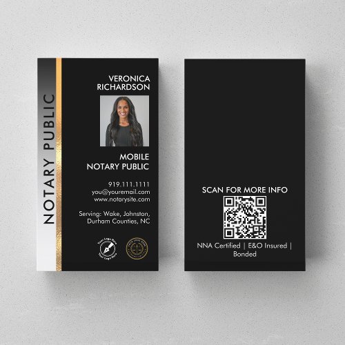 Professional Black White Gradient Photo Notary Business Card