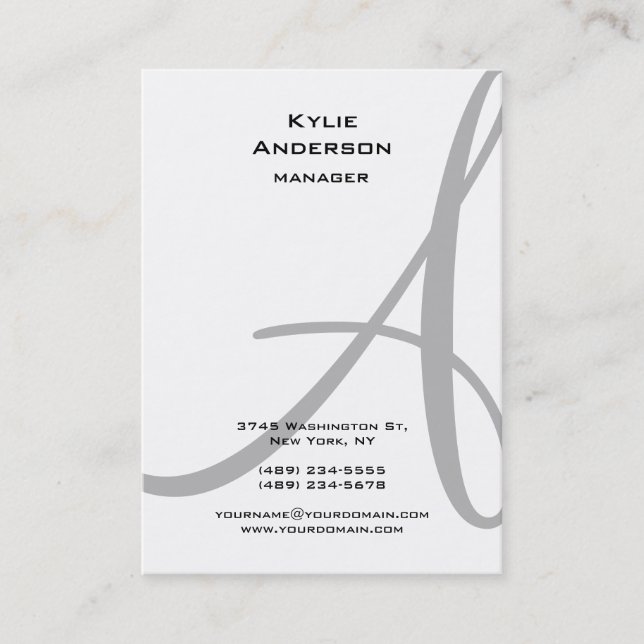 Professional Black White Gray Calligraphy Monogram Business Card (Front)