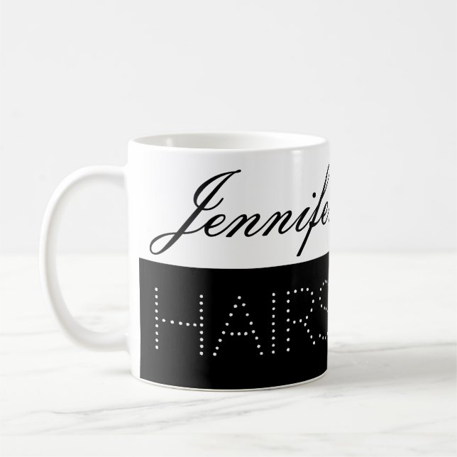 professional black & white hairstylist cute coffee mug (Left)