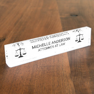 Professional Black white Lawyer Attorney Desk Name Plate