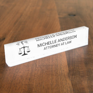 Professional Black white Lawyer Attorney Desk Name Plate