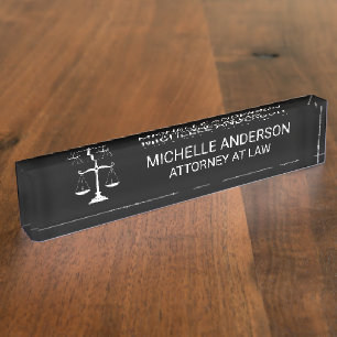 Professional Black white Lawyer Attorney Desk Name Plate