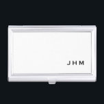Professional Black & White Minimalist Monogram Business Card Case<br><div class="desc">Professional business card holder features sleek minimalist design in a black and white color palette. Custom monogram initials presented on a simple white background; positioned lower right hand corner. Shown with personalized monogram initials in a simple classic modern font, this executive business card holder is designed as a template with...</div>