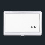 Professional Black & White Minimalist Monogram Business Card Case<br><div class="desc">Professional business card holder features sleek minimalist design in a black and white color palette. Custom monogram initials presented on a simple white background; positioned lower right hand corner. Shown with personalized monogram initials in a simple classic modern font, this executive business card holder is designed as a template with...</div>