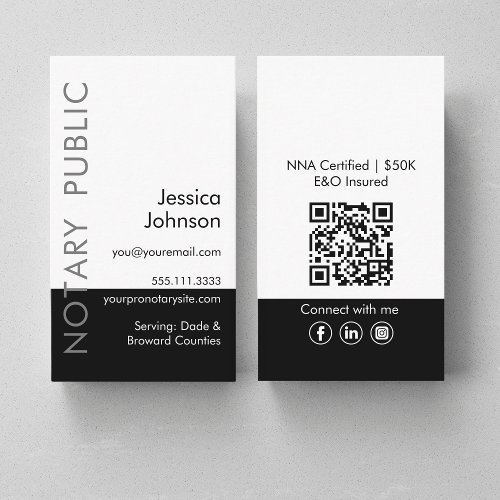 Professional Black White Modern Minimal Notary  Business Card