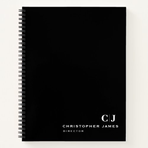 Professional Black  White Modern Monogram Name Notebook