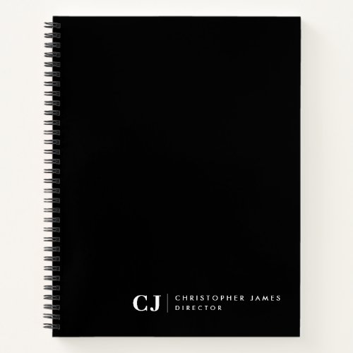 Professional Black  White Modern Monogram Name Notebook