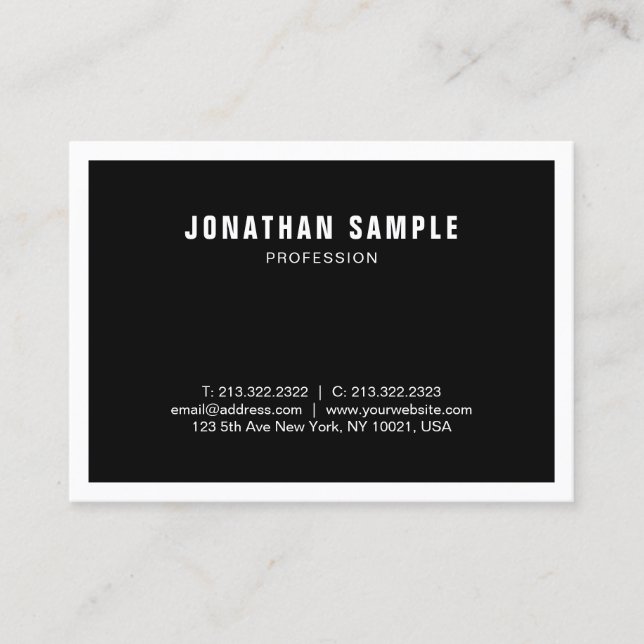 Professional Black White Modern Simple Elegant Business Card (Front)
