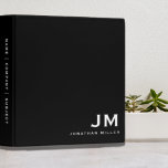 Professional Black White Monogram 3 Ring Binder<br><div class="desc">Modern professional binder features a minimal design in a classic black and white color palette. Custom name presented in the lower right-hand corner in stylish simple font with complimentary monogram initials in bold classic block typography. Shown with a custom name and monogram initial on the front in modern typography, this...</div>
