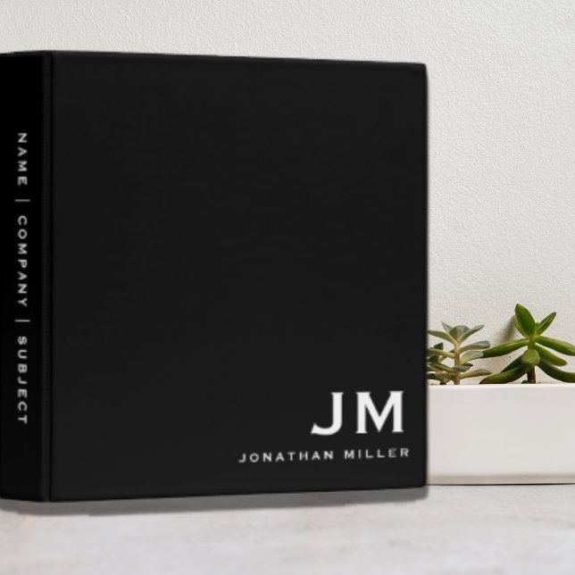 Professional Black White Monogram 3 Ring Binder (Creator Uploaded)