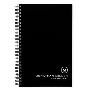 Professional Black White Monogram 5.5 x 8.5 Notebook
