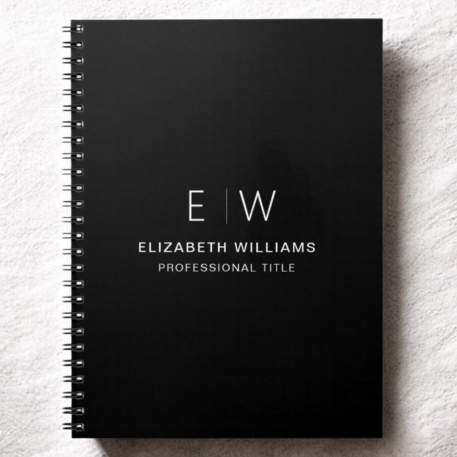 Professional Black White Monogram Business Initial Notebook (Creator Uploaded)