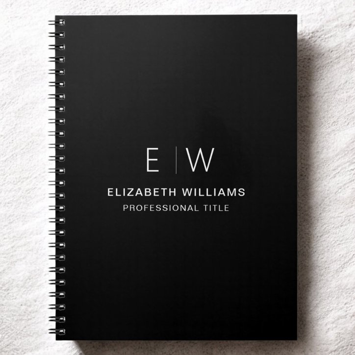 Professional Black White Monogram Business Initial Notebook