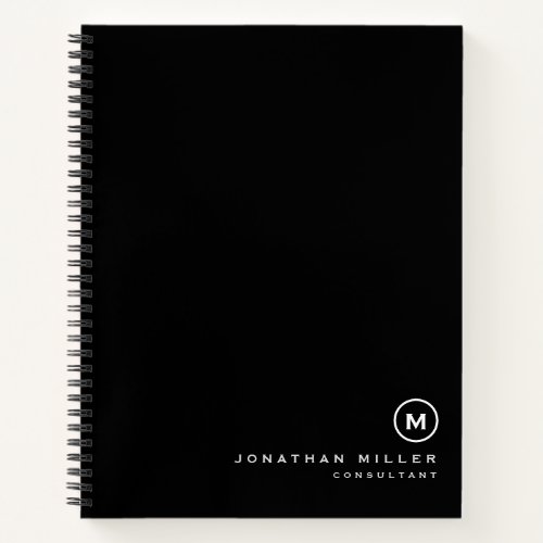 Professional Black White Monogram Hardcover Notebook
