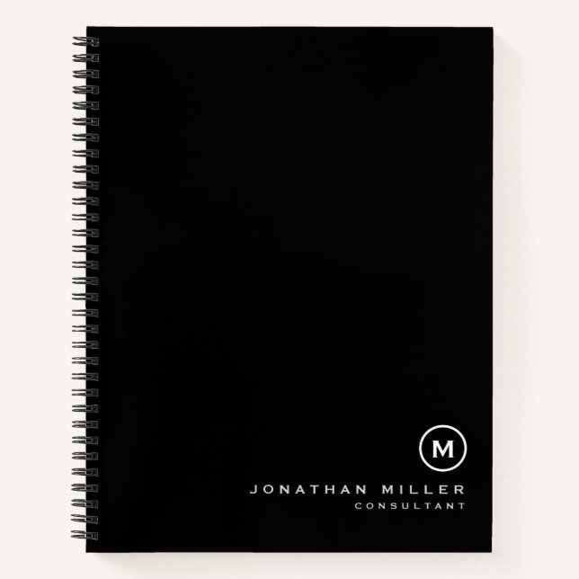 Professional Black White Monogram Hardcover Notebook (Front)