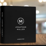 Professional Black White Monogram Initial<br><div class="desc">Modern professional binder features a minimal design in a classic black and white color palette. Custom name presented in the center in stylish simple font with a complimentary minimal monogram medallion. Shown with a custom name and monogram initial on the front in modern typography, this personalized business binder is designed...</div>