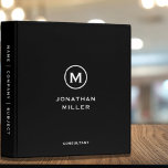 Professional Black White Monogram Initial 3 Ring Binder<br><div class="desc">Modern professional binder features a minimal design in a classic black and white color palette. Custom name presented in the center in stylish simple font with a complimentary minimal monogram medallion. Shown with a custom name and monogram initial on the front in modern typography, this personalized business binder is designed...</div>