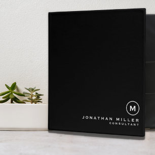 Professional Black White Monogram Initial 3 Ring Binder