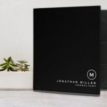 Professional Black White Monogram Initial 3 Ring Binder