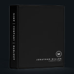 Professional Black & White Monogram Initial Mini Binder<br><div class="desc">Modern professional mini binder features a minimal design in a classic black and white color palette. Custom name presented in the lower right hand corner in stylish simple font with a complimentary minimal monogram medallion. Shown with a custom name and monogram initial on the front in modern typography, this personalized...</div>