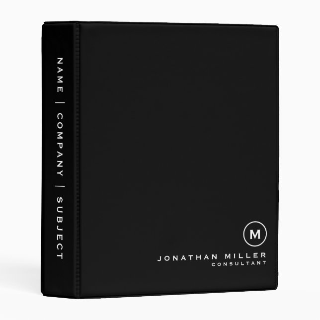 Professional Black & White Monogram Initial Mini Binder (Front/Spine)