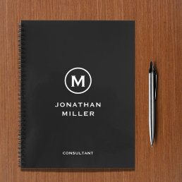 Professional Black White Monogram Initial Notebook