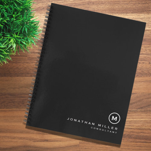 Professional Black  White Monogram Initial Notebook