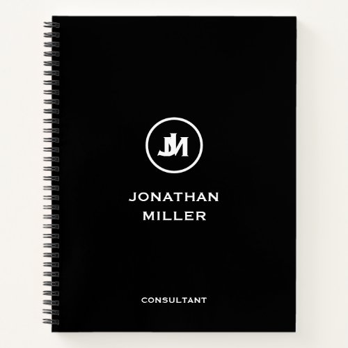 Professional Black White Monogram Initials Notebook