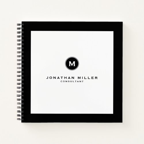 Professional Black  White Monogram Square Notebook
