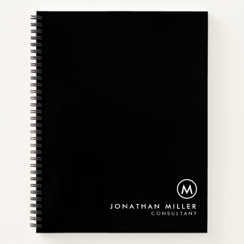 Professional Black  White Monogrammed Initial Notebook