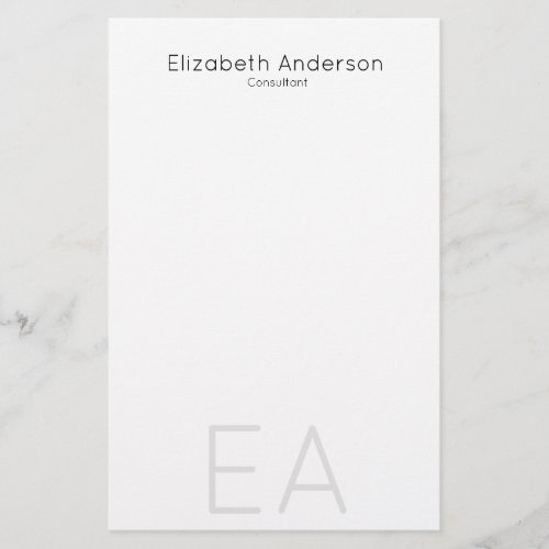 Professional Black  White Name Monogram Job Title Stationery