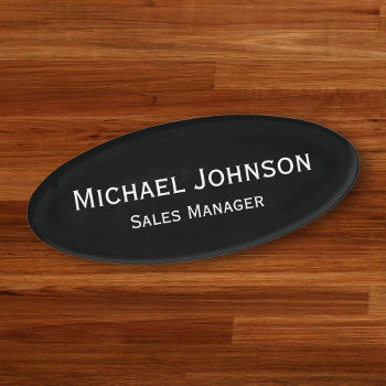 Professional Black White Office Executive Magnetic Name Tag by iCoolCreate at Zazzle