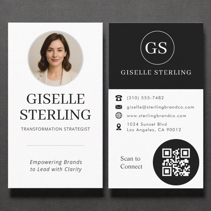 Professional Black White Photo QR Code Modern Business Card