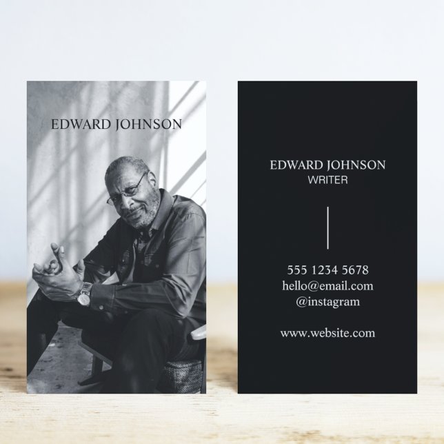 Professional Black & White Photo Writer Author  Business Card (Creator Uploaded)