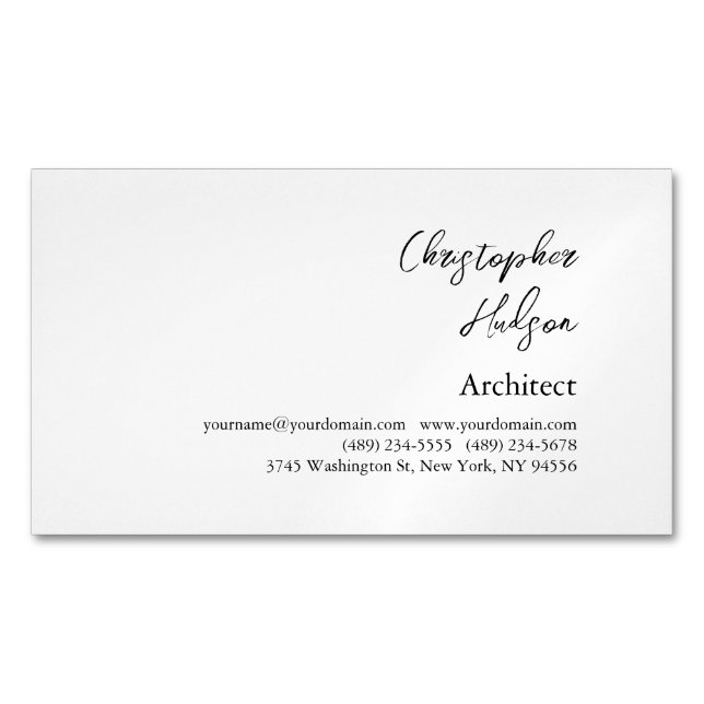 Professional Black White Plain Architect Business Card Magnet (Front)