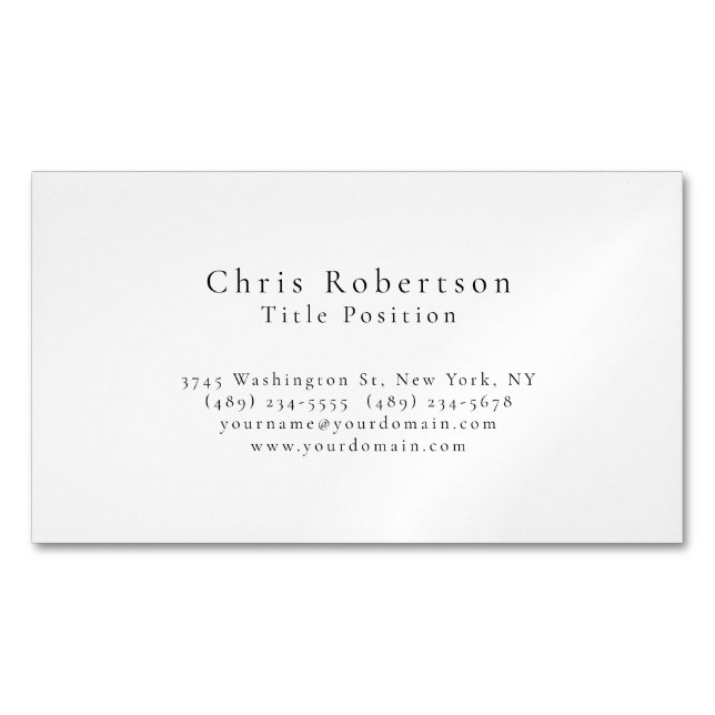 Professional Black White Plain Modern Simple Business Card Magnet (Front)