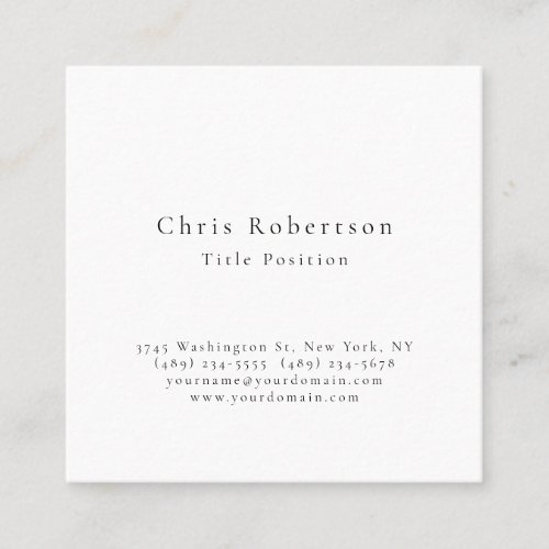 Professional Black White Plain Modern Simple Square Business Card