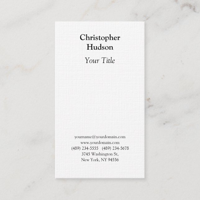 Professional Black & White Plain Premium Linen Business Card (Front)