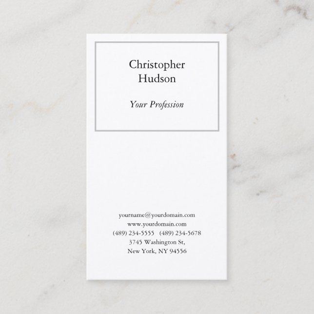 Professional Black & White Plain Premium Silk Business Card (Front)