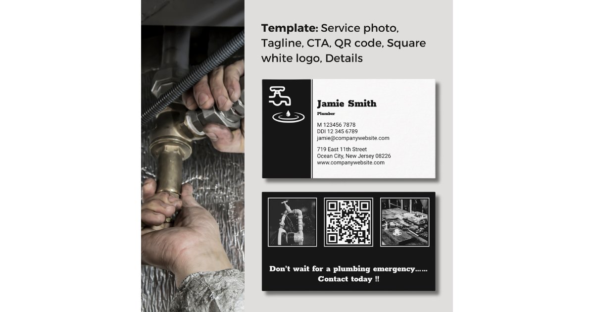 Professional Black & White Plumber Business Card | Zazzle
