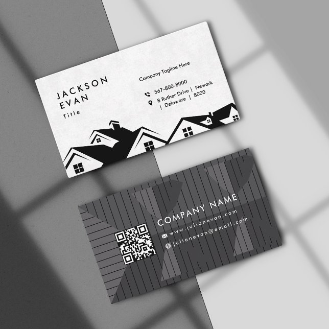 Professional Black & White Roofing Construction Business Card (Professional Black & White Roofing Construction Business Card)