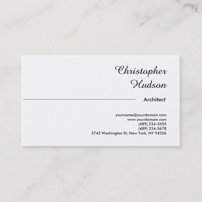Professional Black White Simple Plain Architect Business Card (Front)