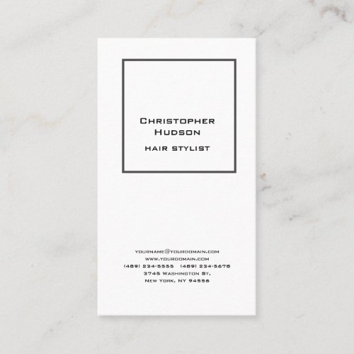 Professional Black White Simple Plain Hair Stylist Business Card