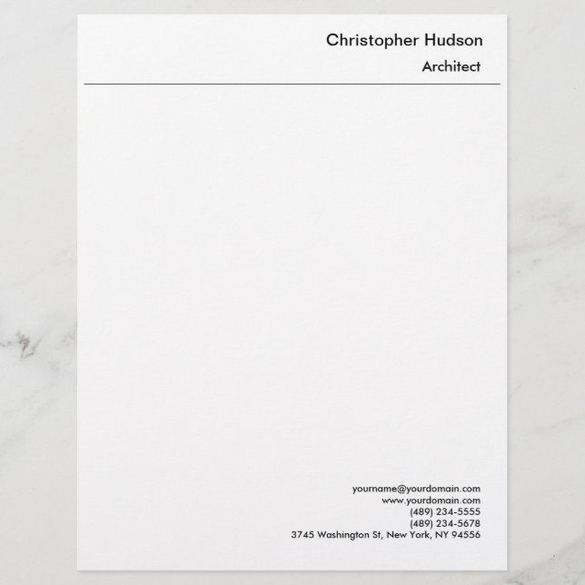 Professional Black White Simple Plain Letterhead (Front)