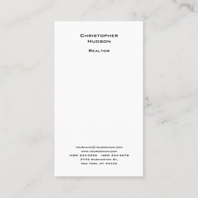 Professional Black White Simple Plain Realtor Business Card (Front)