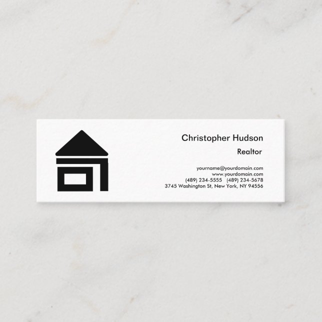 Professional Black White Simple Plain Realtor Mini Business Card (Front)